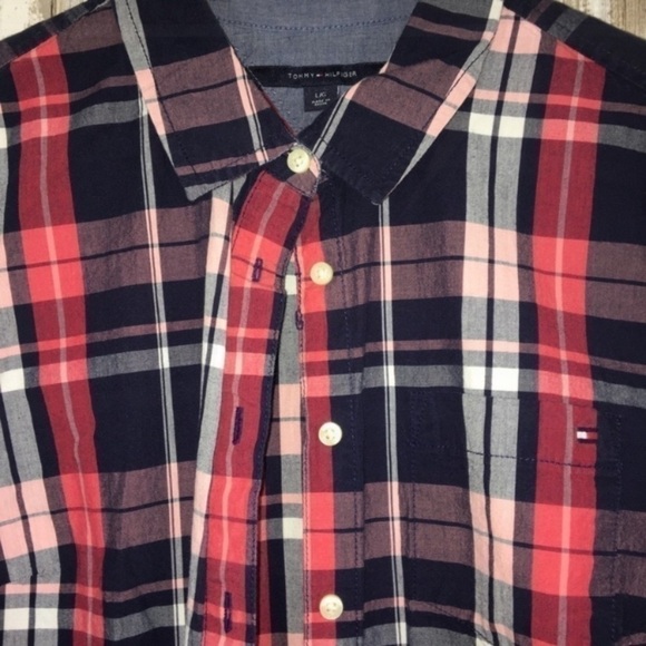 Tommy Hilfiger Pink & Red Plaid Button Down - Picture 3 of 6